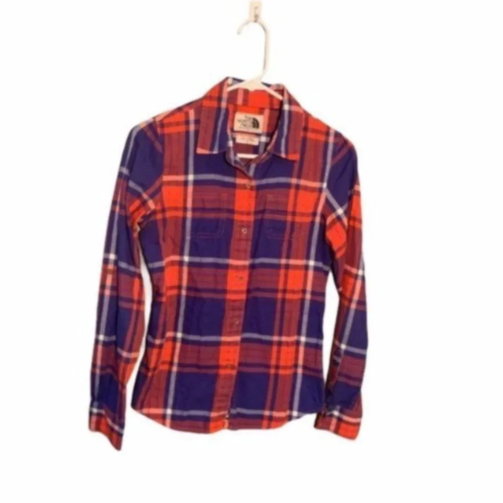 The North Face Button Down Shirt Blue Red Plaid